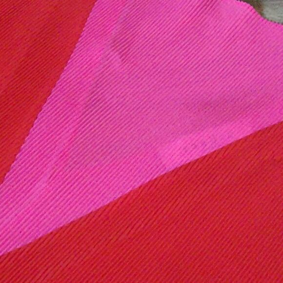 Sandro Ebba Accordion Pleat Split Hi Low Sleeveless Blouse in Red & Neon Pink - Picture 6 of 15